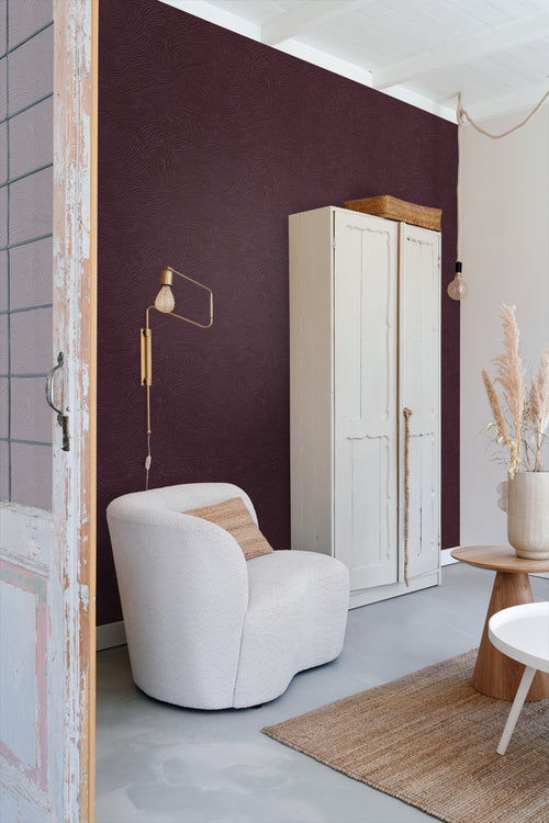 ESTAhome behang 3d golvende lijnen aubergine paars - 50 x 900 cm - 131367 - vtwonen shop