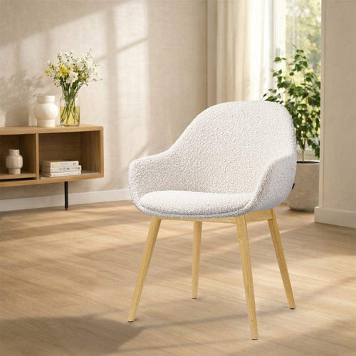 Nolon Nio-Mae eetkamerstoel bouclé beige - houten onderstel
