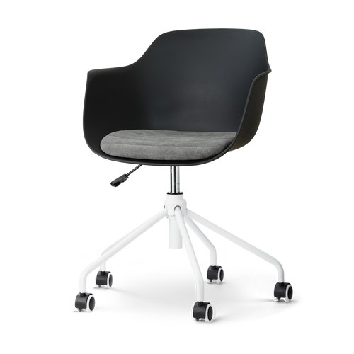 Nolon Nout-Liz eetkamerstoel zwart met zeegrijs zitkussen - wit onderstel