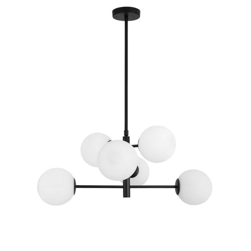 Merano Diego 6-lichts globe hanglamp wit mat glas zwart metaal LED E14