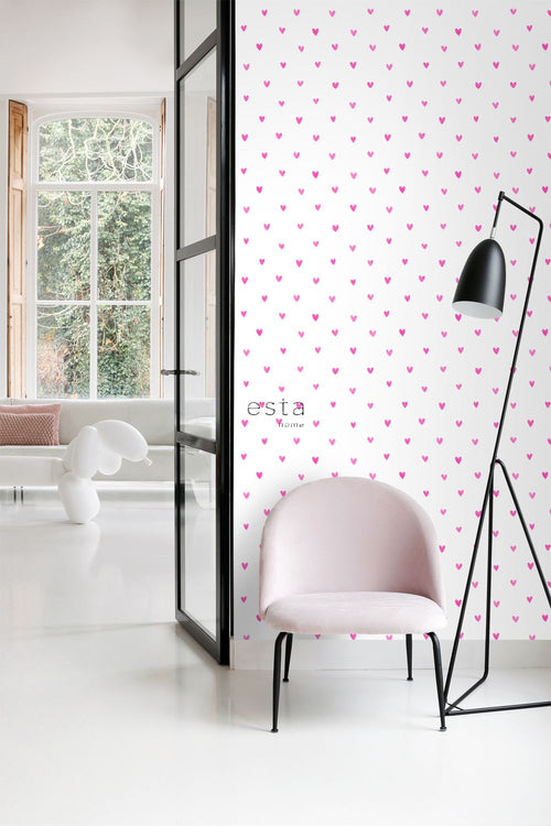 ESTAhome behang hartjes fuchsia roze - 53 cm x 10.05 m - 138866