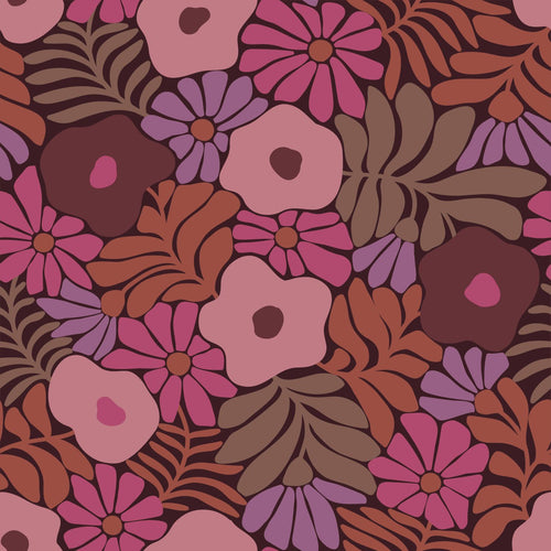 ESTAhome behang bloemen in Matisse stijl roze, paars en terracotta - 50 x 900 cm - 131136 - vtwonen shop