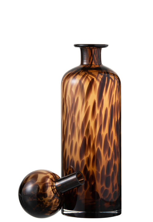 J-Line decoratie Fles + stop Spikkel - glas - bruin/zwart - large