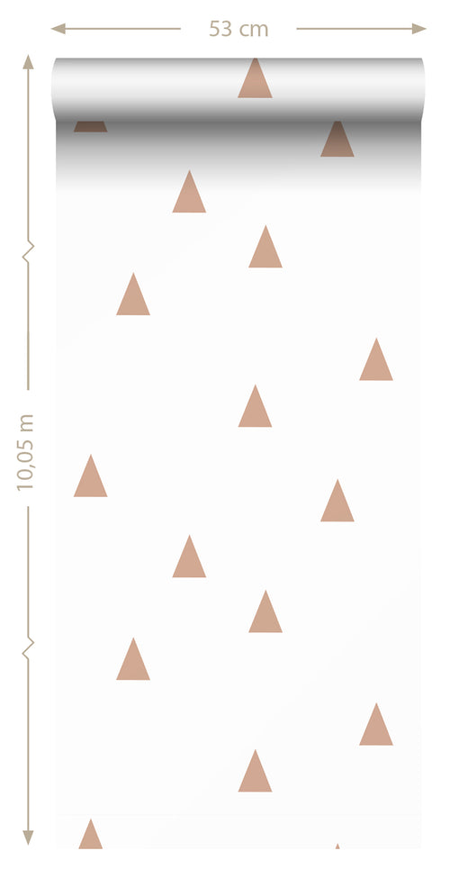 ESTAhome behang grafische driehoekjes wit en licht terracotta - 53 cm x 10.05 m - 139351