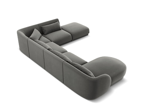 Cosmopolitan Design Panoramische hoekbank rechts Tulum 6-zits, flueel, lichtgrijs - 255x330x70cm