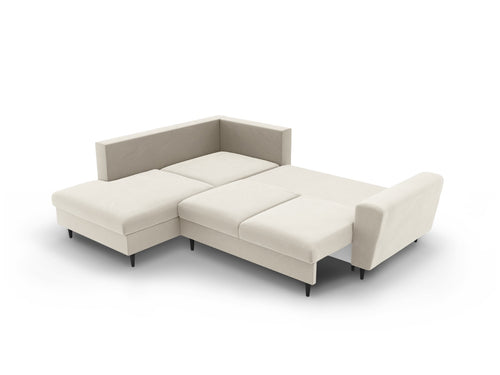 Cosmopolitan Design Uitklapbare hoekbank links met opbergdoos Kyoto 5-zits, flueel lichtbeige - 194x243x88cm