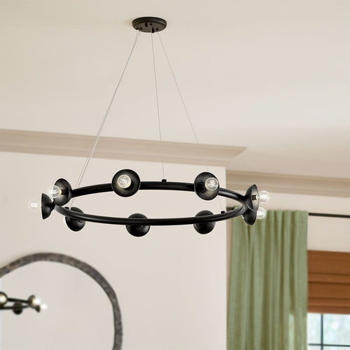 Zylindrische Pendelleuchte, modernes Satinschwarz, 9 x E14