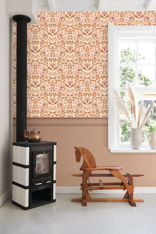 ESTAhome behang vintage bloemen paars en groen - 50 x 900 cm - 131898