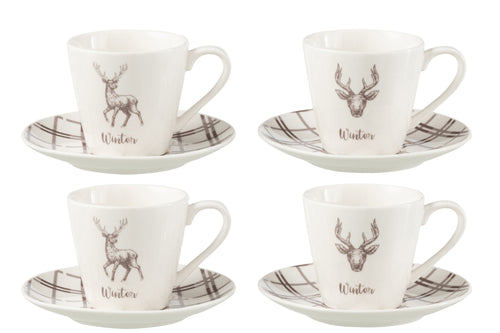 J-Line theemok + schotel Rendier - keramiek - wit/bruin - giftbox van 4 - vtwonen shop