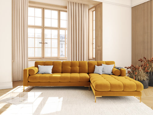 Cosmopolitan Design rechter hoekbank Bali 5-zits, flueel, geel - 185x293x75cm