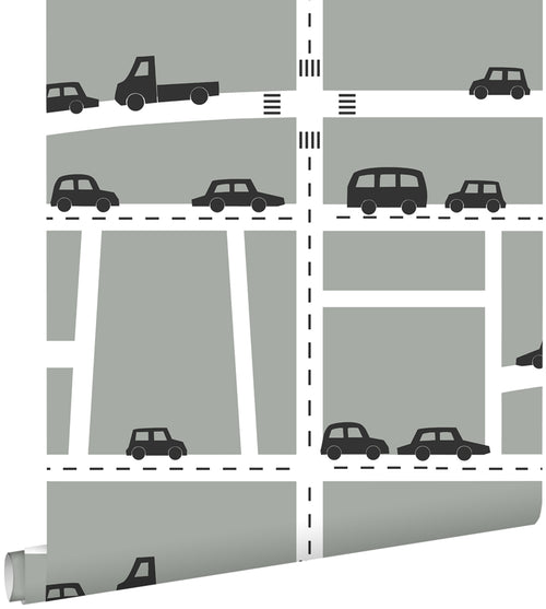ESTAhome behang auto's grijs, zwart en wit - 53 cm x 10.05 m - 139282