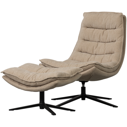 WOOOD draaifauteuil met hocker Kube - Chenille stof - Naturel - vtwonen shop
