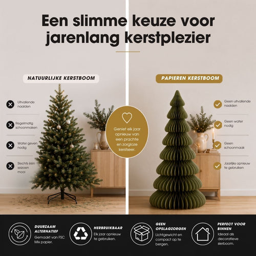 Mica Decorations Papieren Kerstboom - Opvouwbare Kunstkerstboom - H160  x Ø75cm - Kerst Decoratie - FSC Mix - Groen/Goud