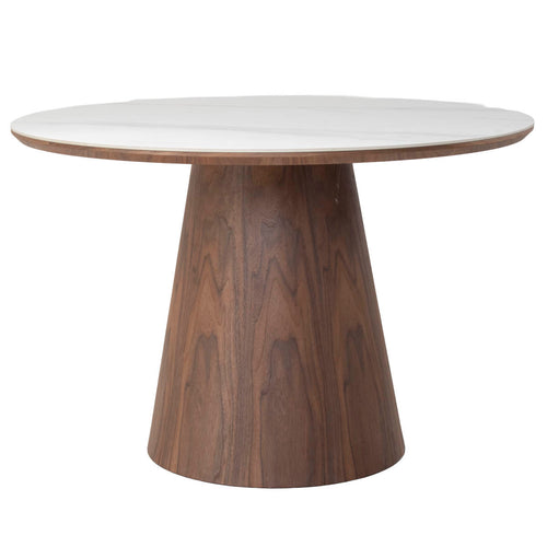 Giga Meubel Eettafel Alba - Wit Keramiek/Walnoot - Ø115x77cm