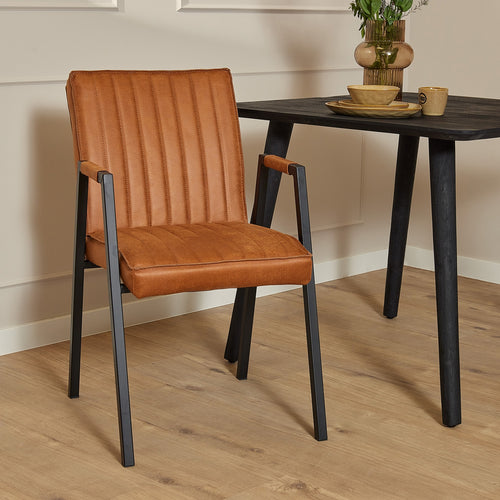 StarFurn Eetkamerstoel Tivoli - Cognac - Incl. Armleuning - 52x65x88cm - Set van 2 - vtwonen shop
