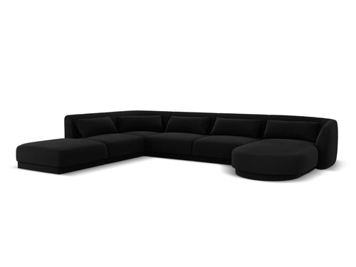 Cosmopolitan Design Panoramische hoekbank links Tulum 6-zits, flueel, zwart - 255x330x70cm