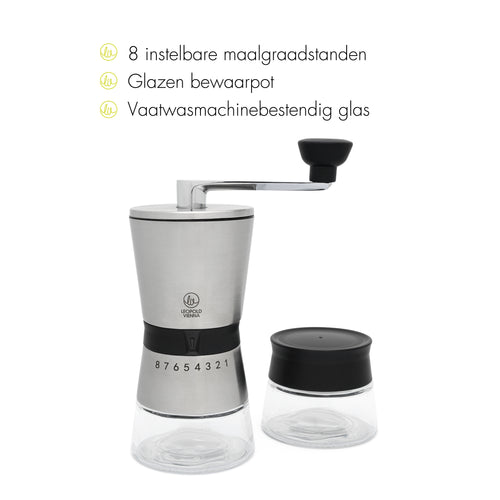 Leopold Vienna - Koffiemolen + bewaarpot Bologna giftset - handmatig