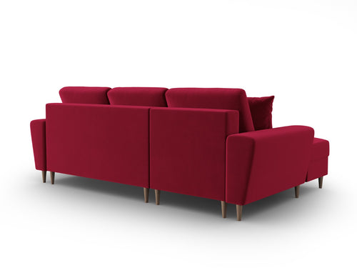 Cosmopolitan Design Uitklapbare hoekbank links met opbergdoos Kyoto 4-zits, flueel rood - 145x241x88cm