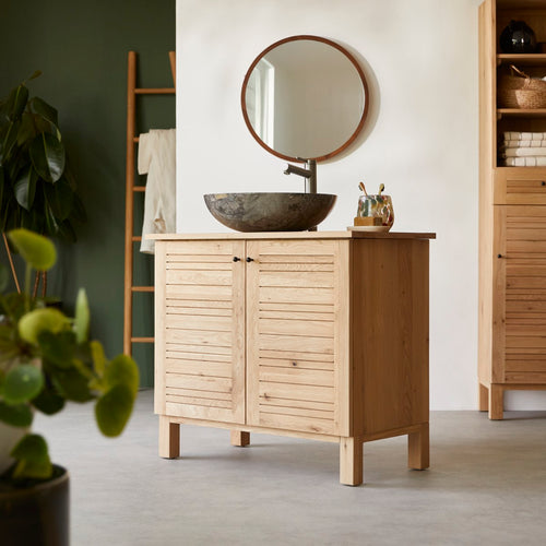 Tikamoon Massief eikenhouten badmeubel 85 cm - Naturel - vtwonen shop