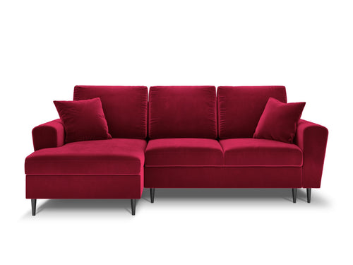 Cosmopolitan Design Uitklapbare hoekbank links met opbergdoos Kyoto 4-zits, flueel, rood - 145x241x88cm