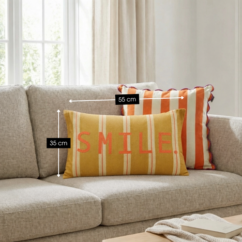 Mica Decorations Smile Sierkussen - Kussen met Kussenhoes - Woondecoratie Woonkamer - 55 x 35 x 10 cm - Katoen - Bruin, Oranje, Geel