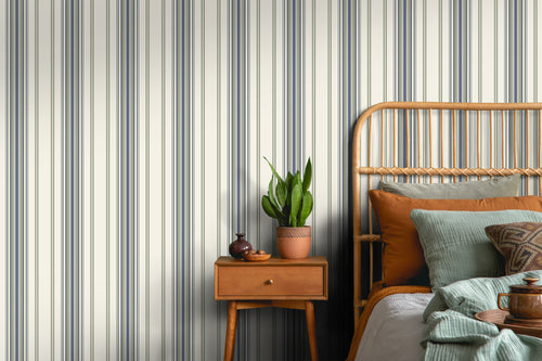 Sanders & Sanders behang strepen beige en blauw - 50 x 900 cm - 935389