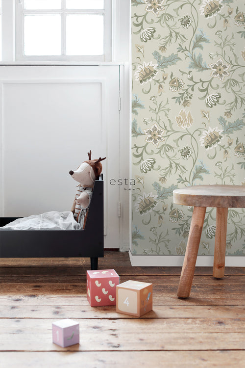ESTAhome behang vintage bloemen zand beige - 53 cm x 10.05 m - 139412