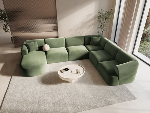 Cosmopolitan Design Modulaire panoramische hoekbank links Campi 7-zits, flueel groente - 255x330x70cm