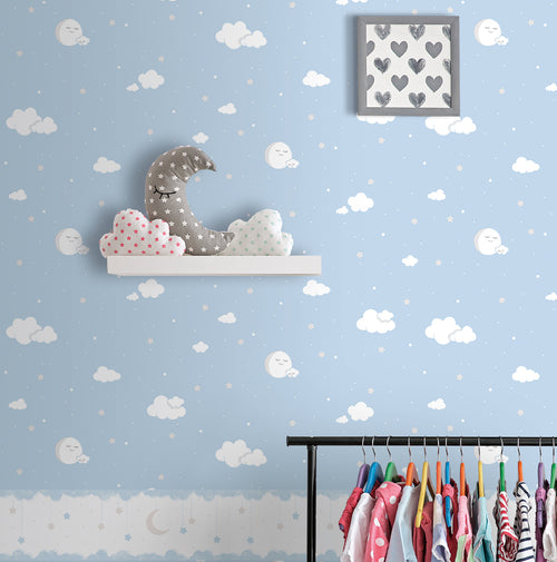 Sanders & Sanders zelfklevende behangrand sterretjes blauw en wit - 500 x 17.5 cm - 640602