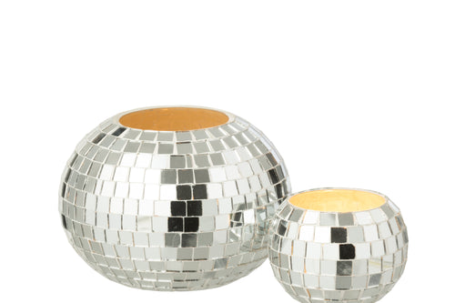 J-Line kaarshouder Bal Mozaïek - glas - zilver - vtwonen shop