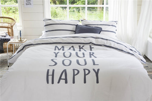 Walra - Dekbedovertrek Happy Wake Up - 200x220 cm - Wit / Blauw - vtwonen shop