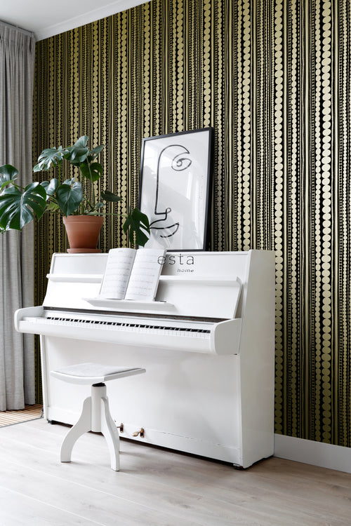 ESTAhome behang kralen zwart en glanzend goud - 53 cm x 10.05 m - 128822