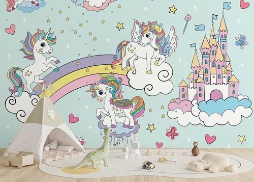 Sanders & Sanders fotobehang unicorns lichtblauw - 375 x 270 cm - 601465