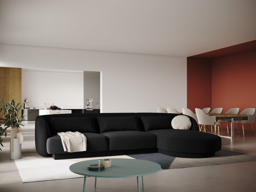 Cosmopolitan Design rechter hoekbank Tulum 4-zits, flueel, zwart - 156x255x70cm