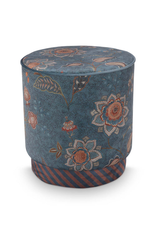 Pip Studio Poef Mumbai Morning Blauw Fluweel 40 x 40 x 45 cm