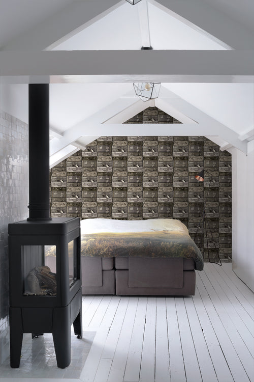 ESTAhome behang vintage koffers donkerbruin - 53 cm x 10.05 m - 138217