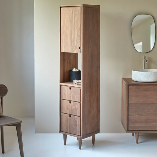 Tikamoon Massief notenhouten kolomkast - Donkerbruin