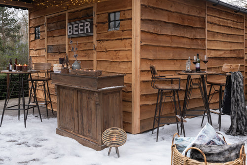 J-Line theelichthouder Blok 5 - gerecycleerd hout - bruin