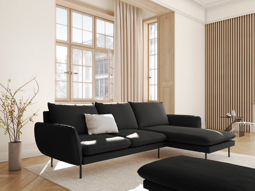 Cosmopolitan Design rechter hoekbank Vienna 5-zits, boucle, zwart - 170x255x95cm