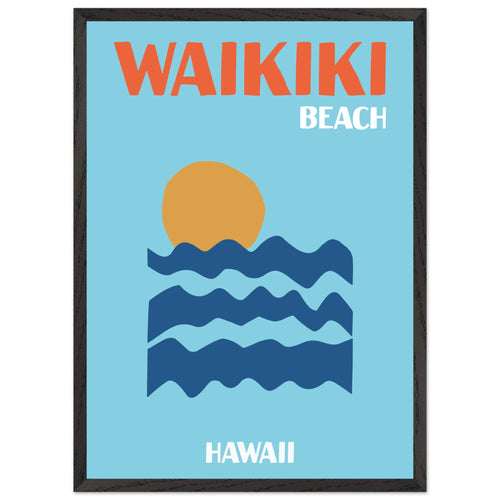 Artfulprints Poster met Lijst Hawaii - Waikiki Beach   - 50x70 cm - Blauw