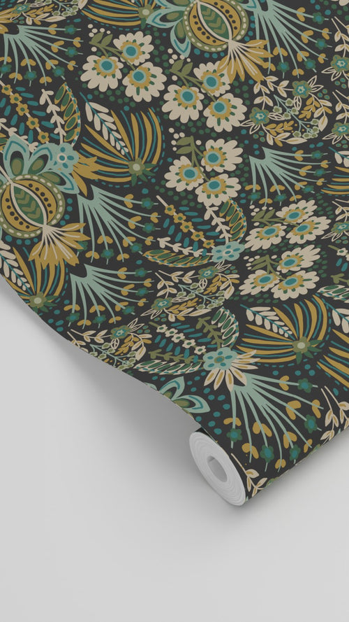 ESTAhome behang vintage bloemen in art nouveau stijl vergrijsd groen, blauw en beige - 50 x 900 cm - 130994 - vtwonen shop