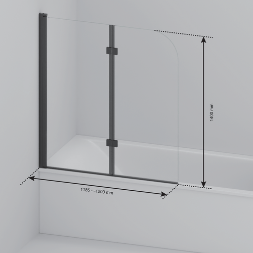LOMAZOO badwand Caracas - 2 delig - draaibaar - anti kalk nano coating - rookglas - zwart - 120 x 140 cm