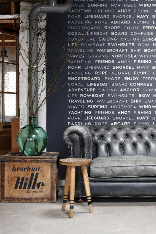 ESTAhome fotobehang maritieme teksten blauw - 186 x 279 cm - 158845 - vtwonen shop