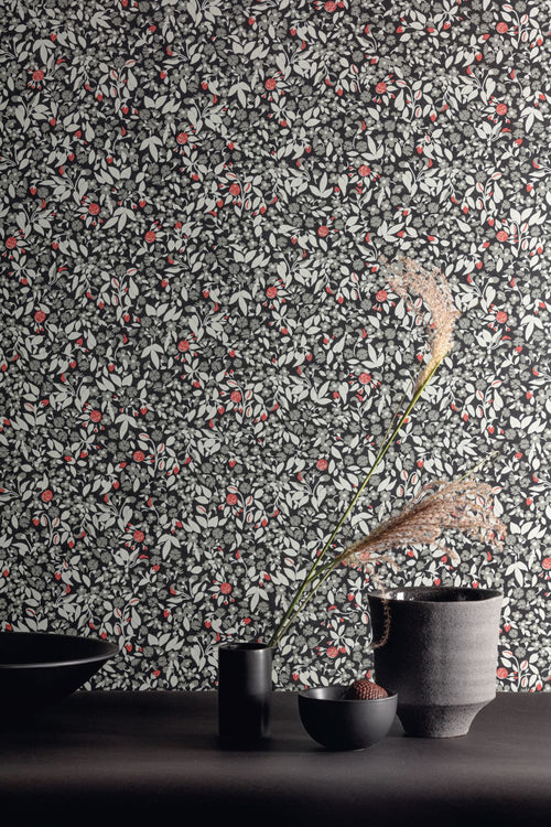 Masureel behang bloemen zwart - 53 cm x 10.05 m - 632029 - vtwonen shop