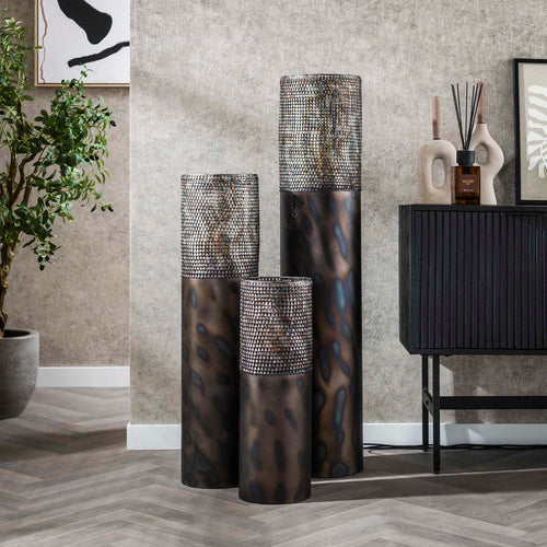 Giga Meubel Vloerlamp Cilinder - Zwart/Bruin Metaal - 1-Lichts - 25x25x120cm - vtwonen shop