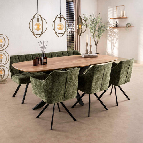 Giga Living Eetkamerbank Raster - Groen - 180x60x80cm