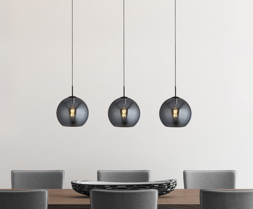 Searchlight AMSTERDAM - 3 Licht Mat Zwart Bar Plafond Hanglamp Rond Smokey Glass Shades