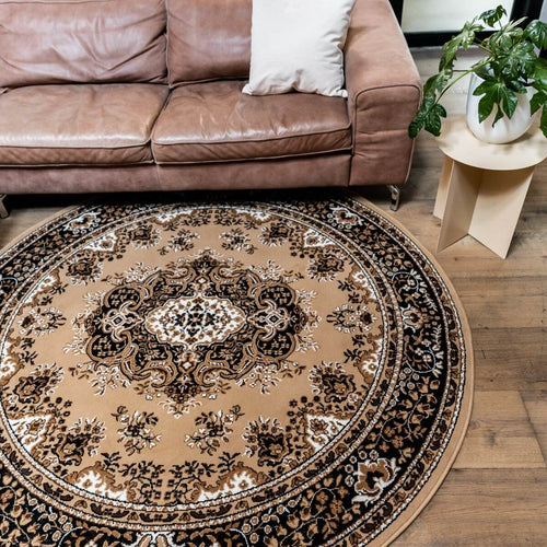 Interieur05 Vintage Vloerkleed Bruin Rond - Perzisch - Retro - Nain - 100 x 100 cm - vtwonen shop