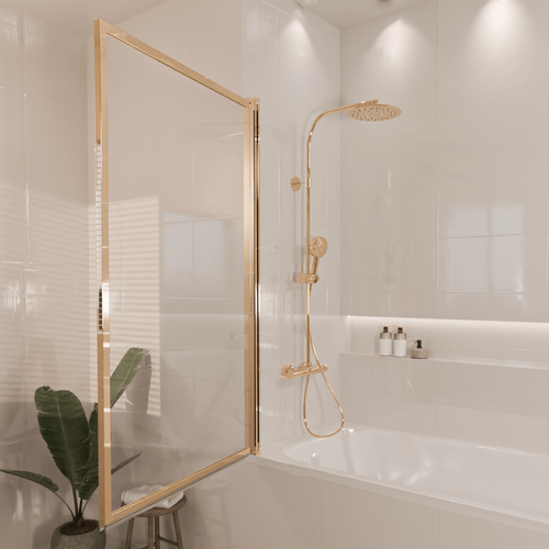 LOMAZOO badwand Salvador - draaibaar - anti kalk nano coating - helder glas - goud - 80 x 140 cm