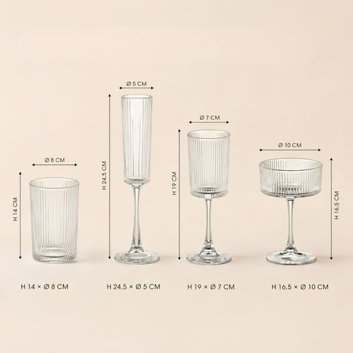 Mica Decorations Grigio Wijnglas - Transparant Wijnglas met Ribbelstructuur - Wijnglas van Glas voor Wijn, Water of Feestelijke Dranken - H19 x Ø7 cm